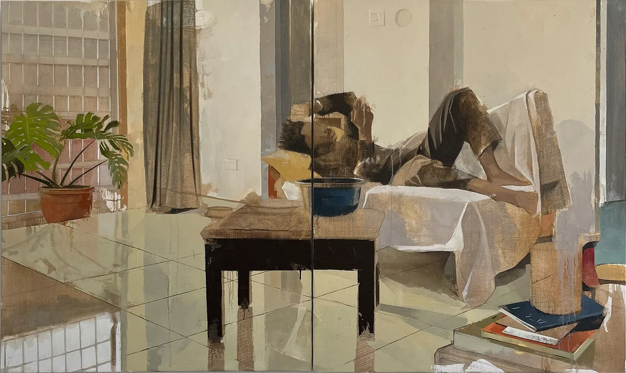Michael-reading-II._2024_48X80-inches_oil,acrylic-&-charcoal-on-canvass