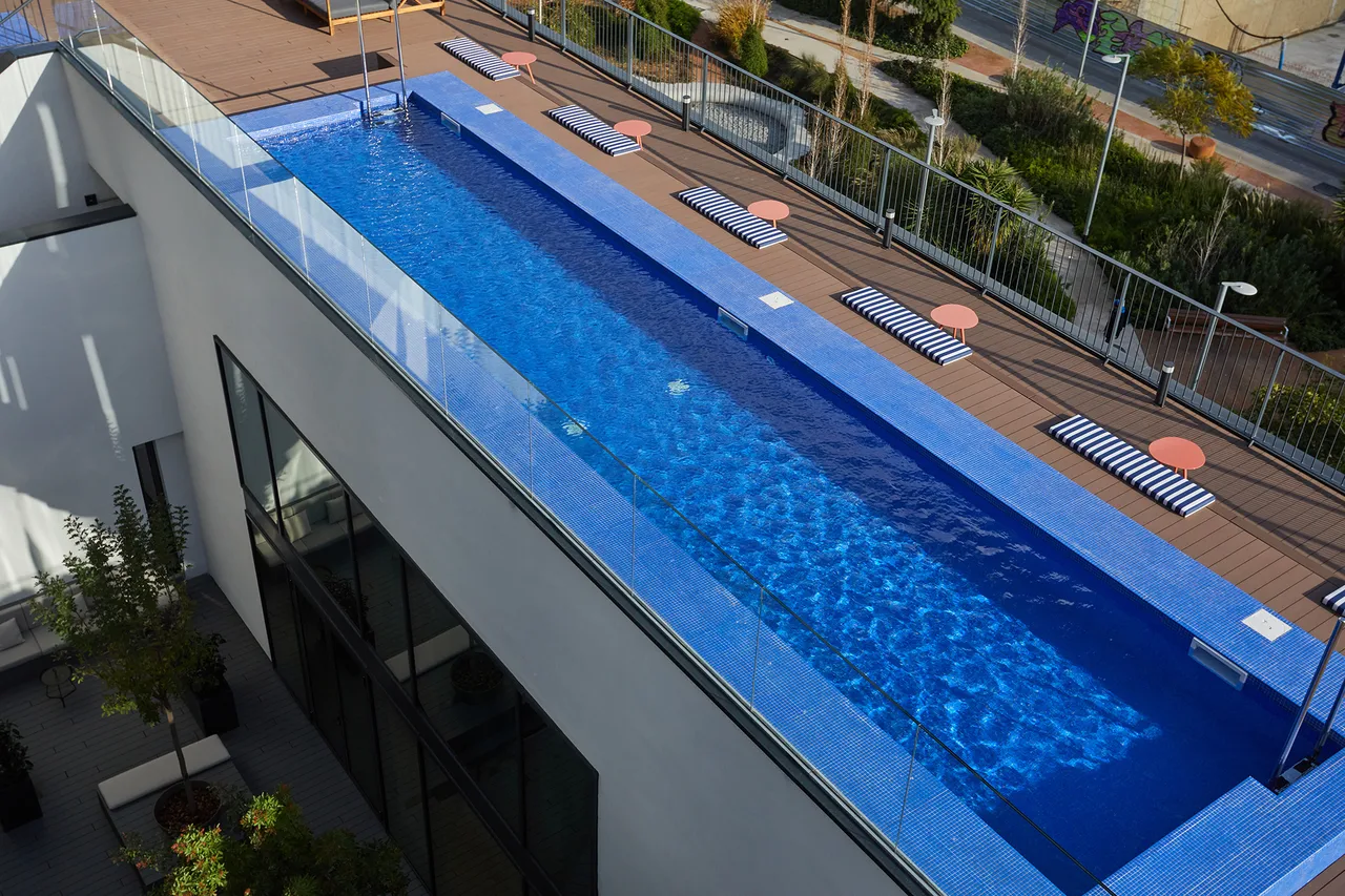 The Social Hub Barcelona Detail Rooftop Pool Birdseye View 3